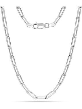 Trendy 925 Sterling Silver Diamond-Cut Paperclip Link Chain Necklace for Women